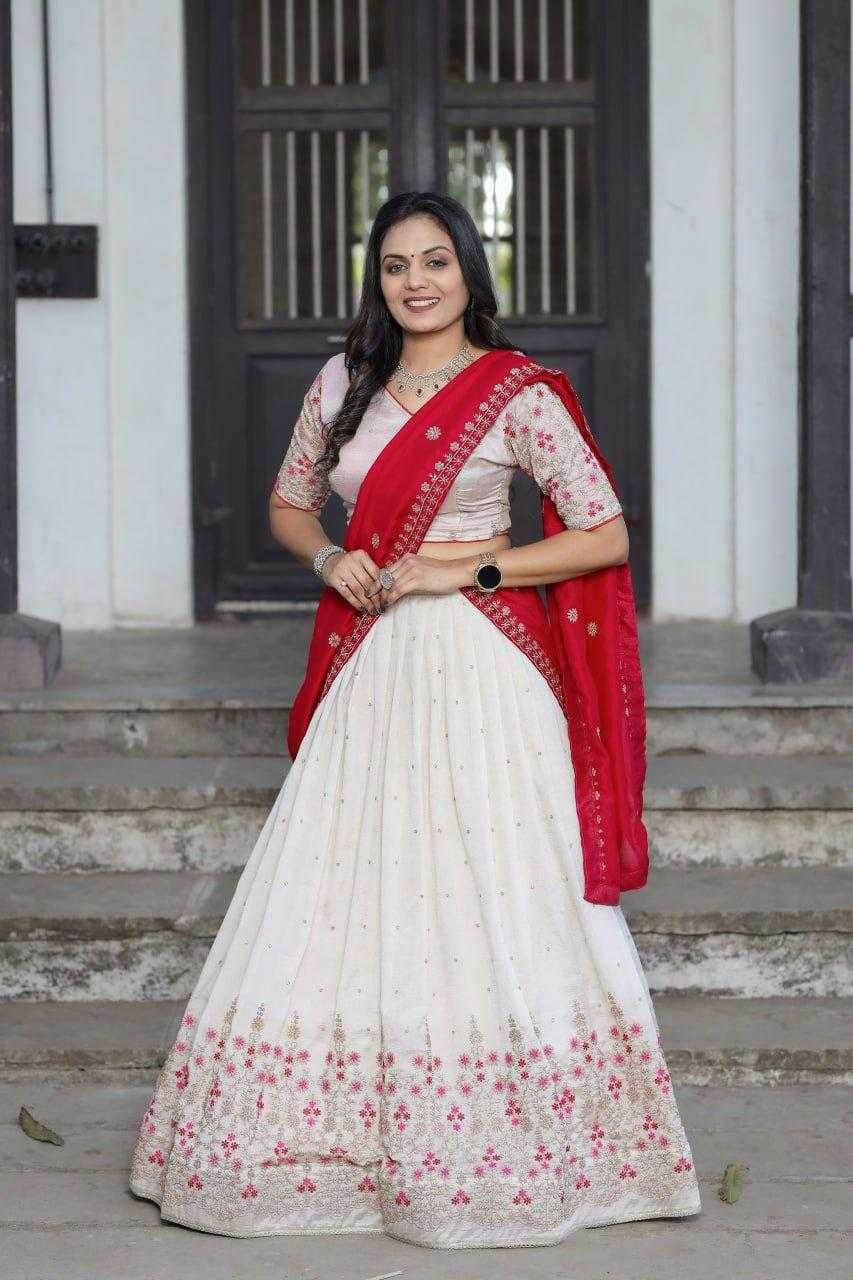 Vichitra Silk Designer Embroidered Lehenga - MYLUXURY LANE ENTERPRISE